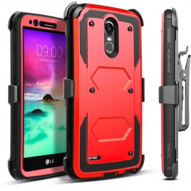 LG Stylo 3 Case, LG Stylo 3 Plus Case, [SUPER GUARD] Dual Layer Hybrid Protective Cover With [Built-in Screen Protector] Holster Locking Belt Clip +Circlemalls Stylus Touch Screen Pen (Red)